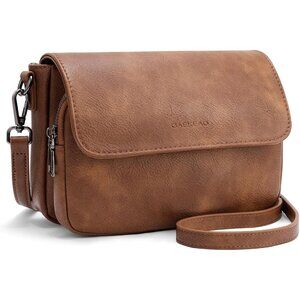 Women Brown Leather Imported Zipper Purse Crossbody Shoulder Bag